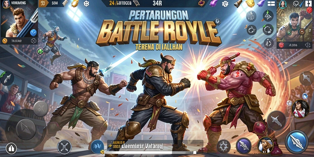 Gameplay intens dalam pertarungan Battle Royale di 34R.