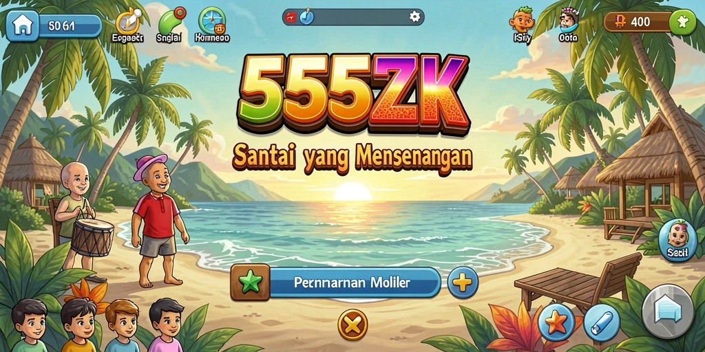 Tampilan gameplay menarik dalam 555ZK yang penuh warna.