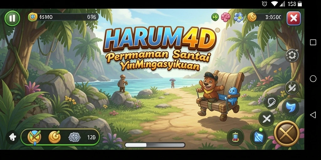 Tampilan utama gameplay HARUM4D yang penuh warna dan interaktif.