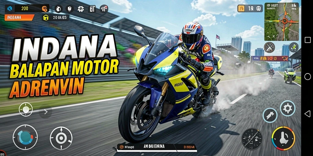 Screenshot gameplay INDAAA menunjukkan serunya balapan motor di lintasan yang menantang.