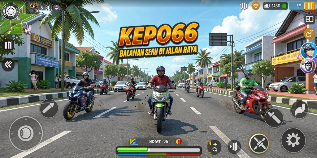 Tampilan utama gameplay KEPO66 menampilkan aksi balapan yang mendebarkan.