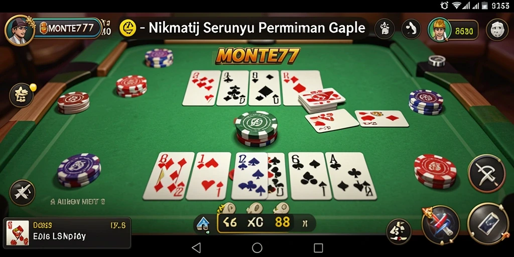 Screenshot gameplay MONTE77 menampilkan momen seru dalam permainan Gaple.