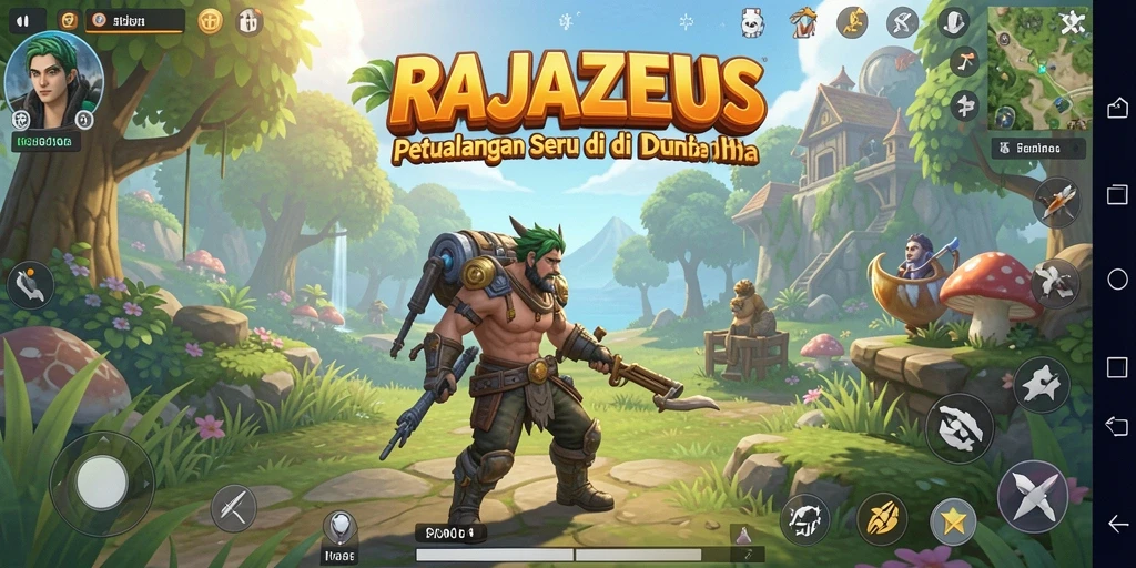 Tampilan gameplay RAJAZEUS yang menakjubkan dengan dunia terbuka.