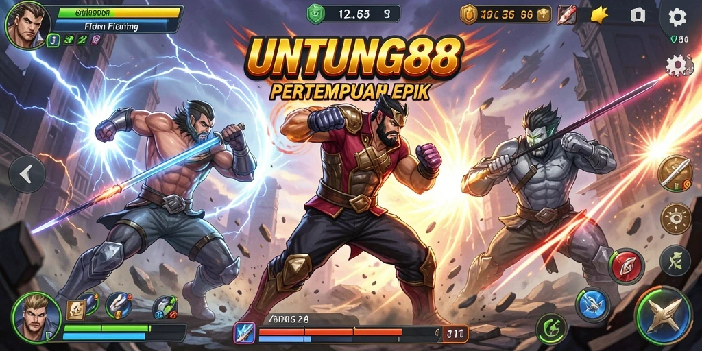 Tangkapan layar menunjukkan karakter bertarung dalam arena yang dinamis.