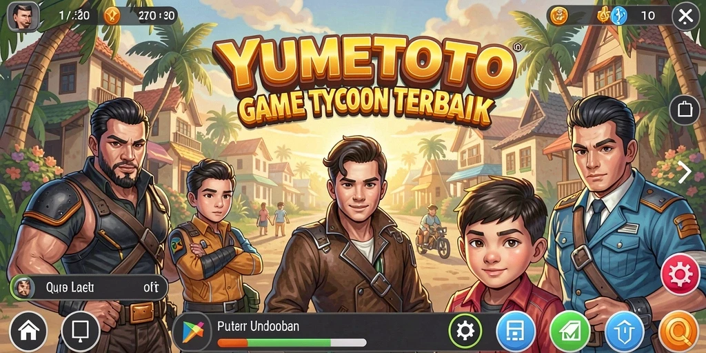 Gameplay seru dan menarik dalam YUMETOTO yang berfokus pada manajemen bisnis.
